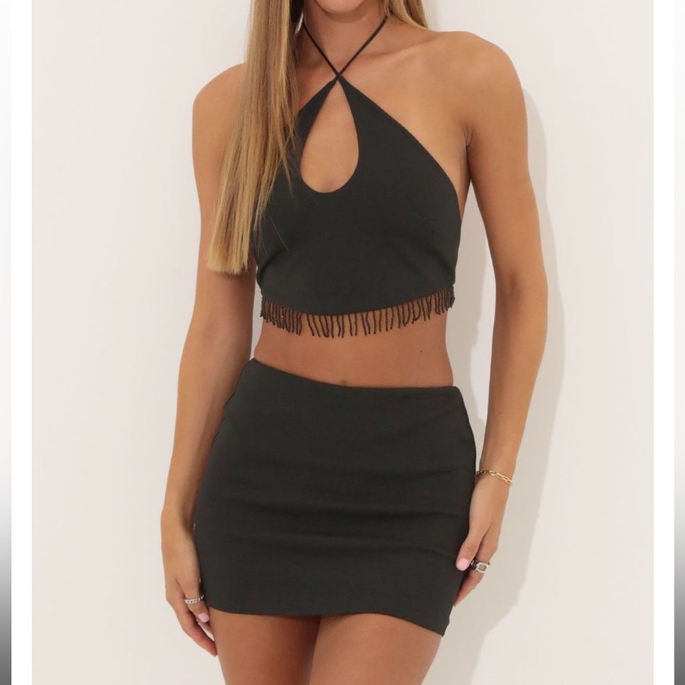 Lucy in the Sky - Kitty Crepe Two Piece Mini Skirt Set Black -never worn size 0